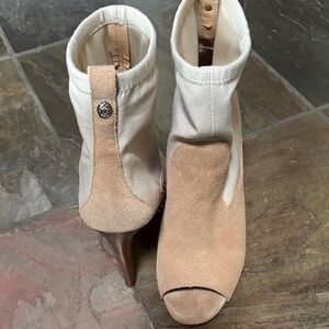 Ivanka Trump Cream and Tan vintage Heeled Boots EUC